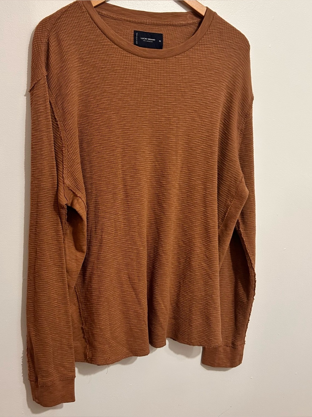 Lucky Brand Men’s Crewneck Waffle Knit Sweater in Rust Brown